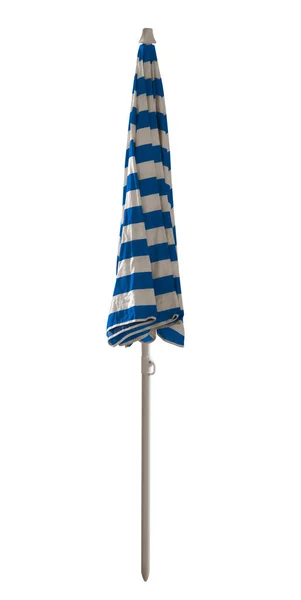闭合的蓝色条纹海滩伞查出在白色 包括裁剪路径 — 图库照片