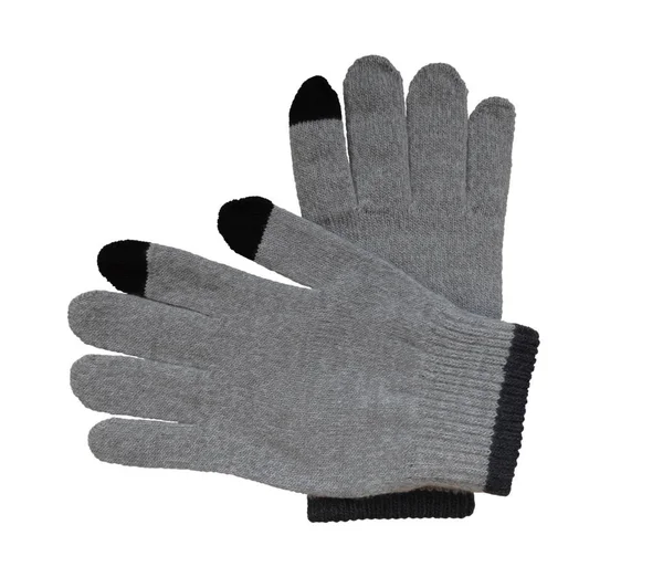 Gebreide Wollen Grijze Handschoenen Geïsoleerd Een Witte Achtergrond Uitknippad Opgenomen — Stockfoto