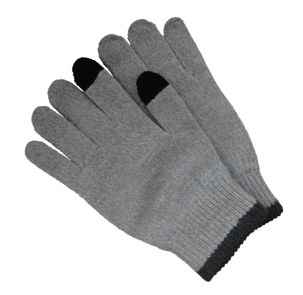 Knitted Woolen Grey Gloves Isolated White Background Clipping Path Included — Stock Photo, Image