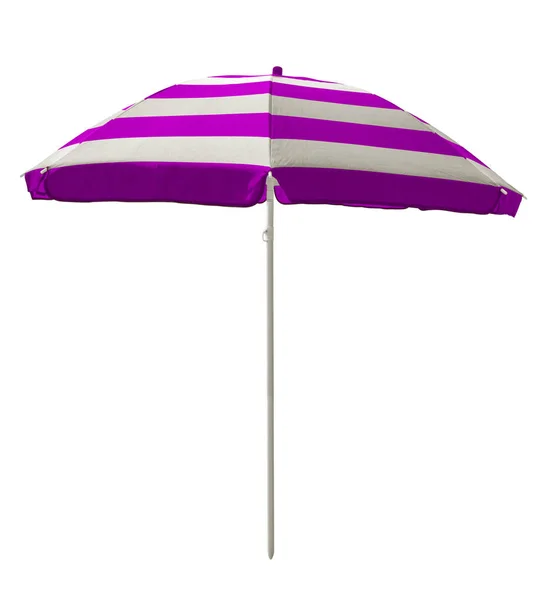 Violet Striped Beach Umbrella Isolated White Clipping Path Included — Stock Photo, Image