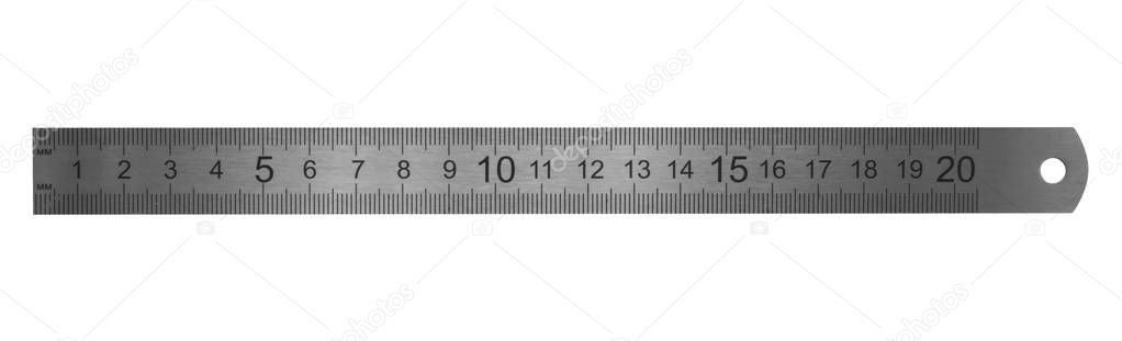 Metal ruler isolated on white background with clipping path.