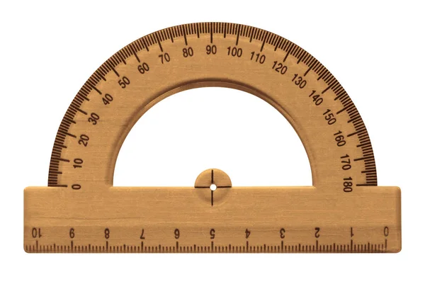 Wooden Protractor Isolated White Background Clipping Path — Stock Photo, Image