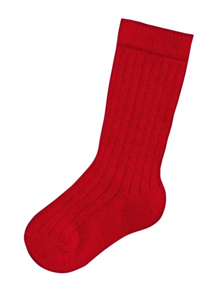 Red Wool Sock Isolated White Background Clipping Path — Stock Photo, Image