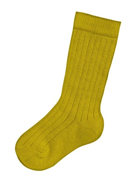 Yellow Wool Sock Isolated White Background Clipping Path — Stock Photo, Image