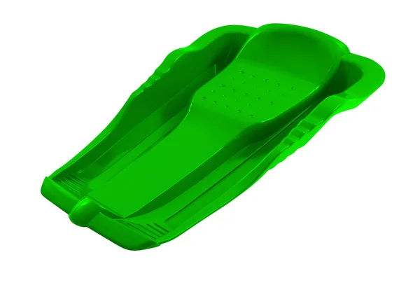 Traîneau Plastique Vert Isolé Sur Fond Blanc Avec Chemin Coupe — Photo