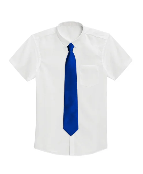 Biała Koszula Niebieski Krawat Białym Tle Białym Tle Ścieżką Przycinającą — Zdjęcie stockowe