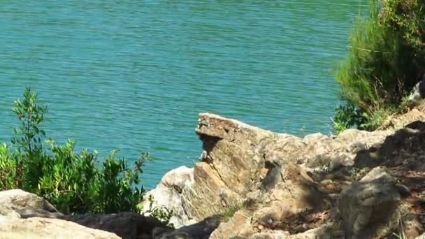 Lake Cassien Güzel Mavi Gökyüzü Ile Güney Fransa — Stok video