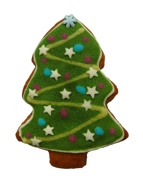 Homemade Cookie Shape Christmas Tree Isolated White Clipping Path — Stock Photo, Image