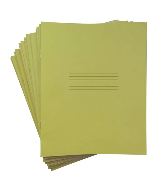 Στοίβα Από Κίτρινο Σημειωματάρια Που Απομονώνονται Λευκό Διαδρομή Αποκοπής Που — Φωτογραφία Αρχείου