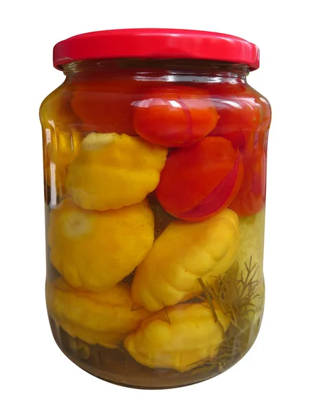 Jar Canned Tomatoes Squash Isolated White Clipping Path Included — Stock Photo, Image