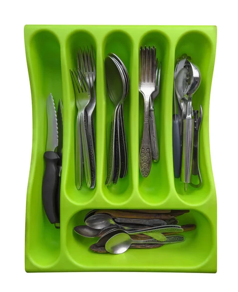 Plastic Tray Forks Spoons Knives Kitchen Drawer Isolated White Have — Stockfoto