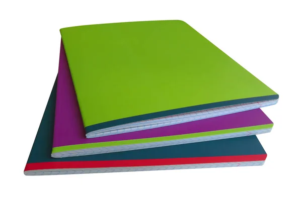 Montón Cuadernos Colores Aislados Blanco Recorte Ruta Incluido —  Fotos de Stock
