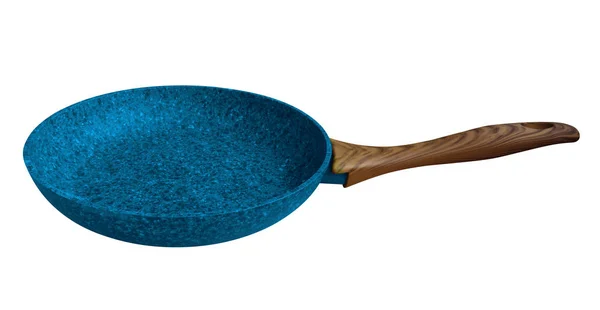 Light Blue Stone Coated Frying Pan Isolated White Clipping Path — Stock Photo, Image