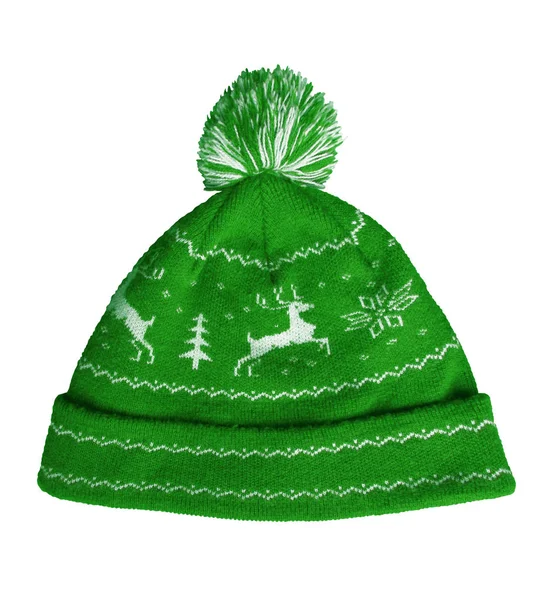 Cappello Maglia Verde Isolato Sfondo Bianco Percorso Ritaglio Incluso — Foto Stock