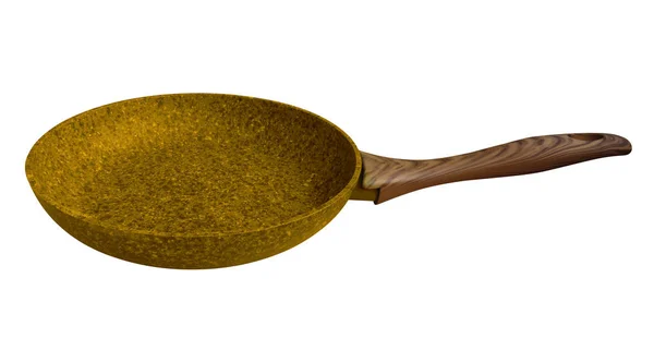 Yellow Stone Coated Frying Pan Isolated White Clipping Path Included — Stock Photo, Image