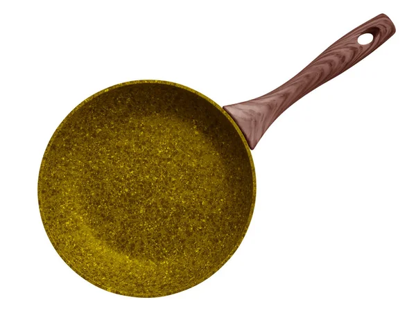 Yellow Stone Coated Frying Pan Isolated White Clipping Path Included — Stock Photo, Image