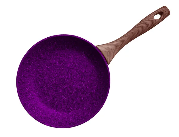 Violet Stone Coated Frying Pan Isolated White Clipping Path Included — Stock Photo, Image