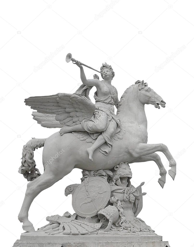 The statue of Renommee at the west entrance of the Tuileries Garden in Paris, France. Clipping Path included.