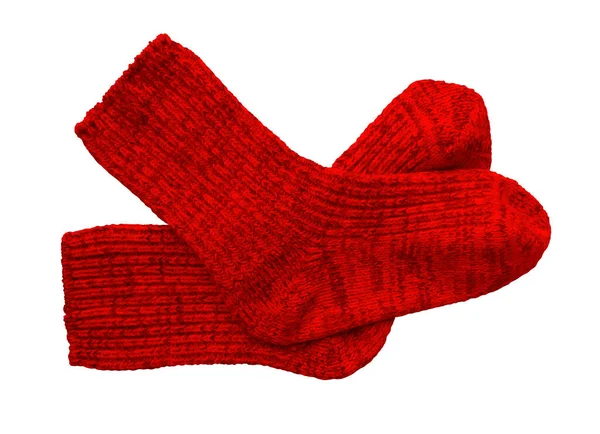 Red Pair Woolen Socks Isolated White Background Clipping Path Included — Stock Photo, Image