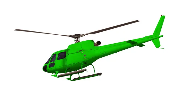 Helicóptero Verde Aislado Blanco Foto Con Ruta Recorte — Foto de Stock