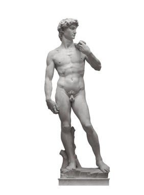 Michelangelo 'nun Davut heykeli beyaza izole edilmiş. Kırpma Yolu dahil.