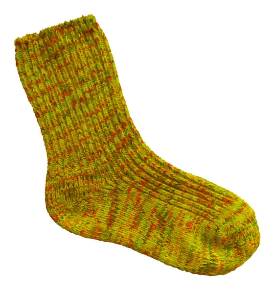 Yellow Woolen Sock Isolated White Background Clipping Path Included — Stock Photo, Image