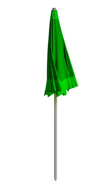 Zárt Zöld Strand Esernyő Elszigetelt Fehér Vágási Útvonalat Beleértve — Stock Fotó