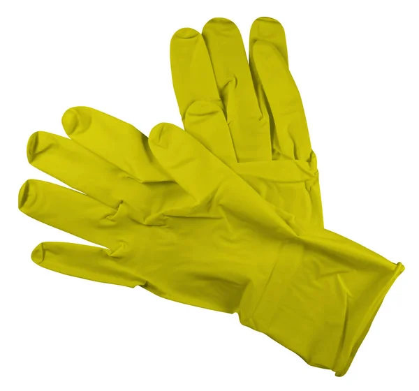 Pair Yellow Medical Rubber Gloves Isolated White Background Clipping Path — Stock Photo, Image
