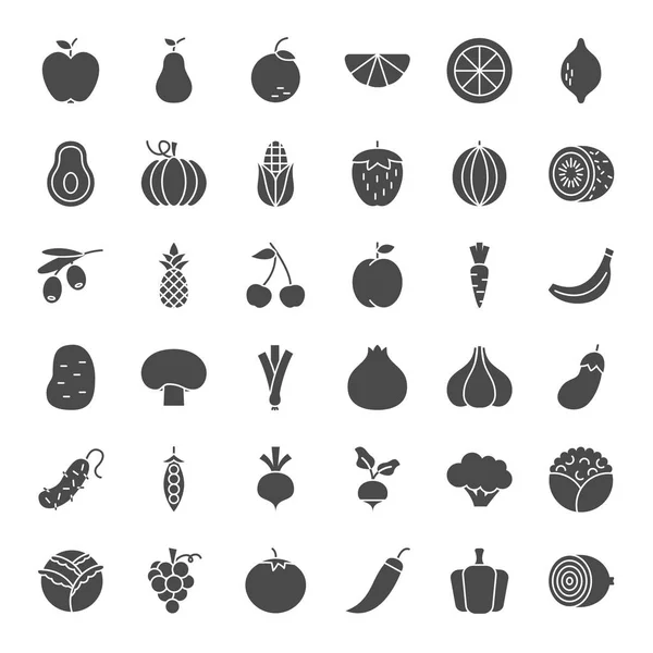 Ícones Web sólidos vegetais de frutas — Vetor de Stock