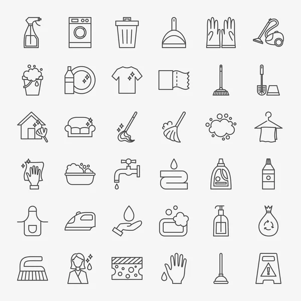 Servicios de limpieza conjunto de iconos de línea — Vector de stock