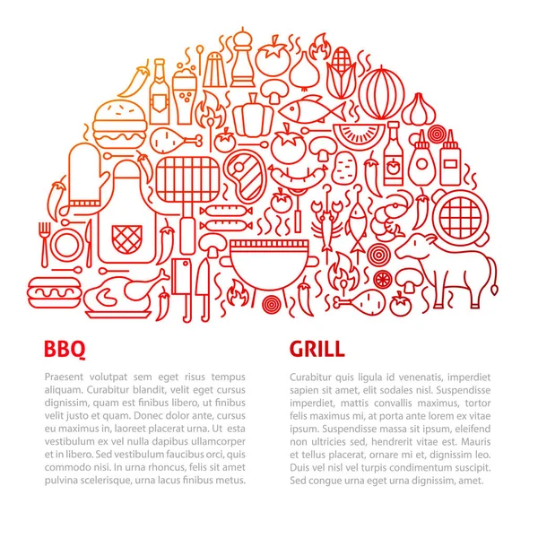 Plantilla BBQ Grill Line — Vector de stock