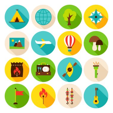 Yaz Kampı daire Icons Set