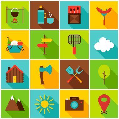 Yaz kamp renkli simgeler