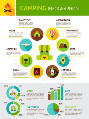 Yaz kamp düz Infographic