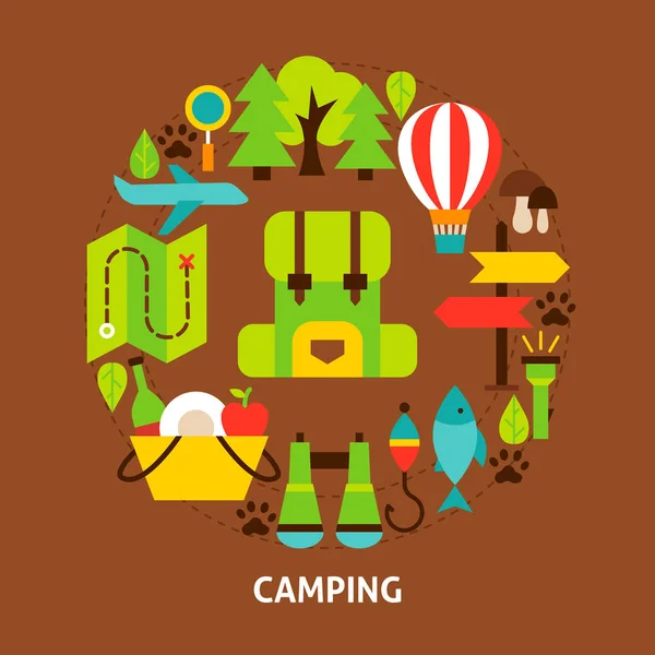 Camping Colorful Postcard — Stock Vector