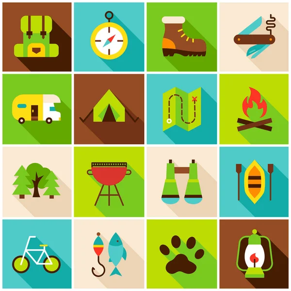 Renkli simgeler Hiking, kamp