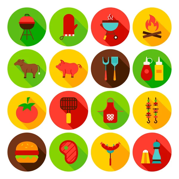 Barbacoa Alimentos Circle Iconos Set — Vector de stock