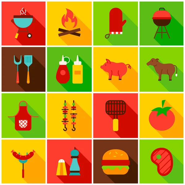 Grill mat färgglada ikoner — Stock vektor