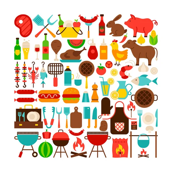 Barbacoa Objetos aislados Big Set — Vector de stock