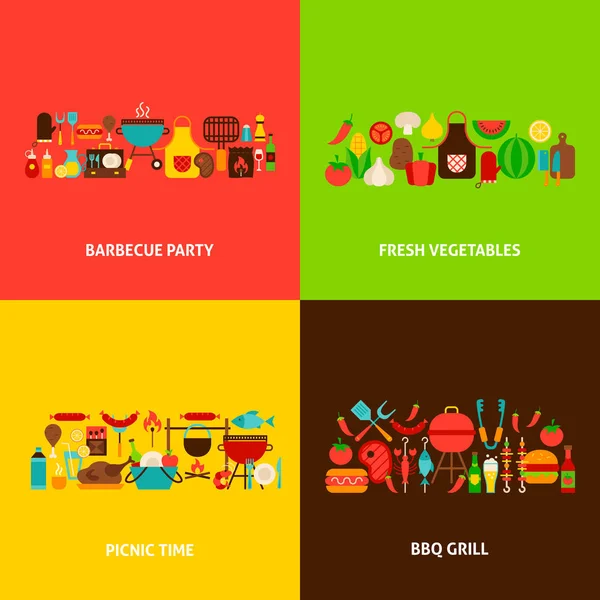 Barbacoa concepto de parrilla conjunto — Vector de stock