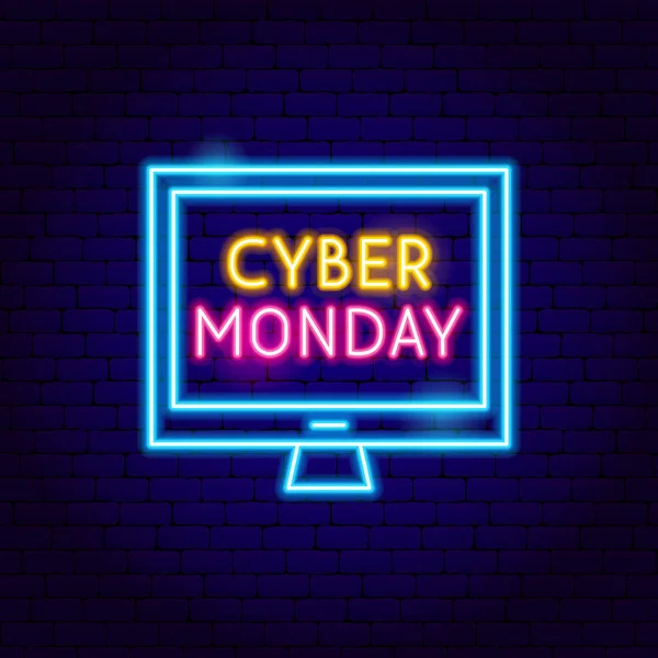 Cyber Pazartesi bilgisayar Neon tabela — Stok Vektör