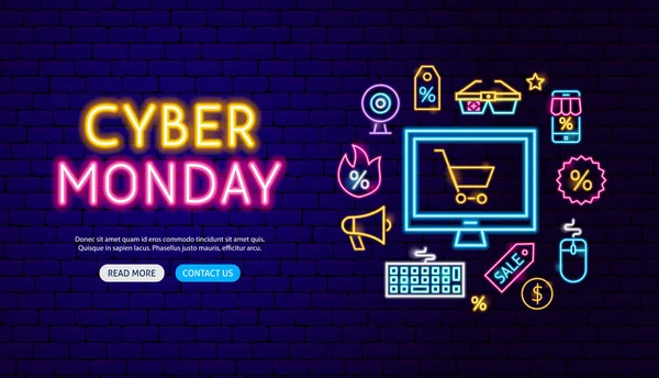 Cyber Monday Neon Banner Diseño — Vector de stock