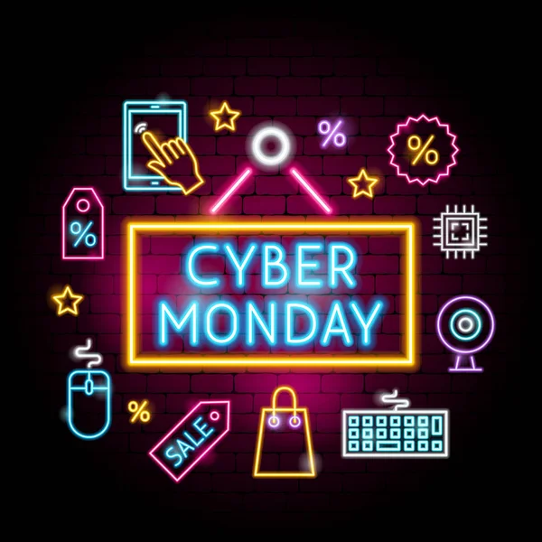 Cyber Pazartesi Neon kavramı — Stok Vektör