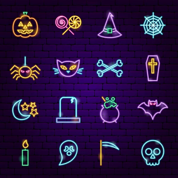 Halloween neon ikony — Wektor stockowy