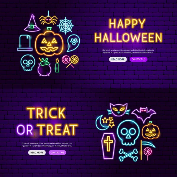 Banners del sitio web de neón de Halloween — Archivo Imágenes Vectoriales