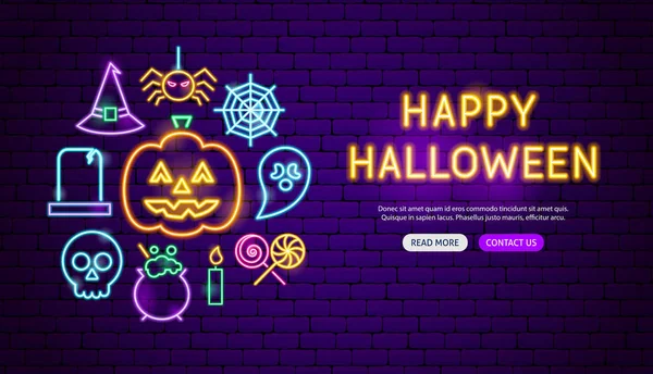 Happy Halloween Neon Banner Design — Stock vektor