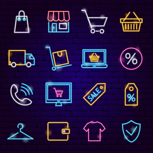 Shopping Icone al neon — Vettoriale Stock