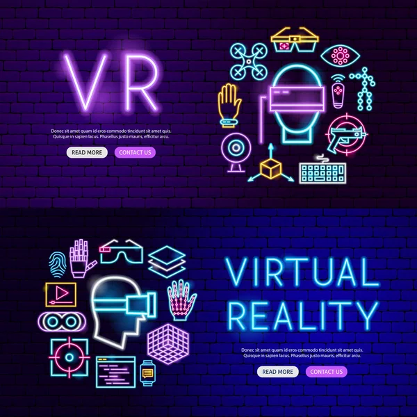 Réalité virtuelle Bannières de site web néon — Image vectorielle