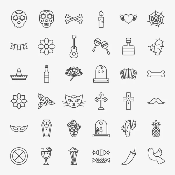 Ensemble d'icônes de ligne Dia De Los Muertos — Image vectorielle