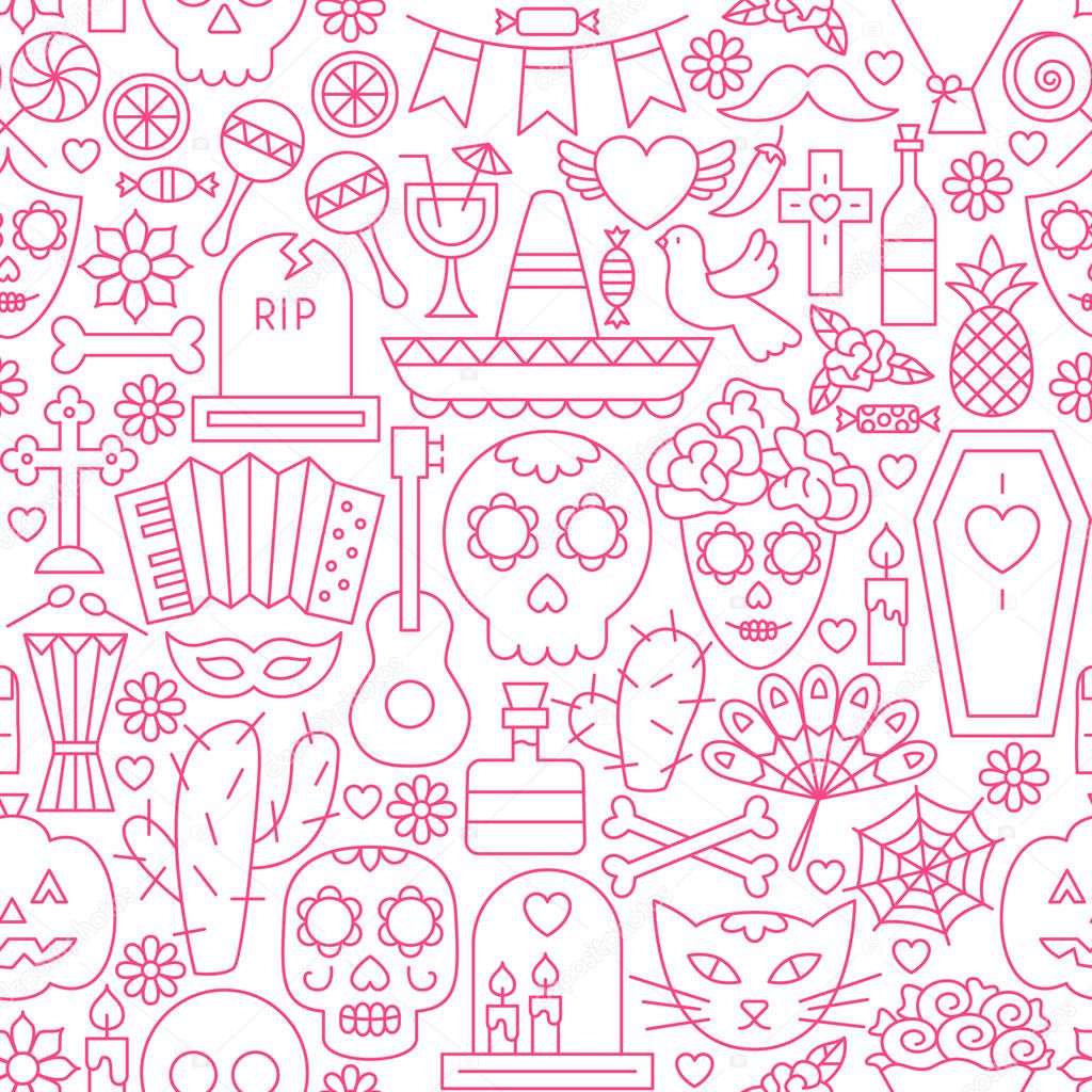 Day of the Dead Line Seamless Pattern